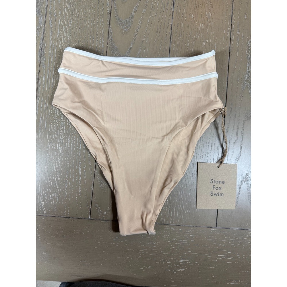 Stone Fox Swim Juniper Bottom Women XS Frappe Beige High Rise Ribbed Bikini NEW